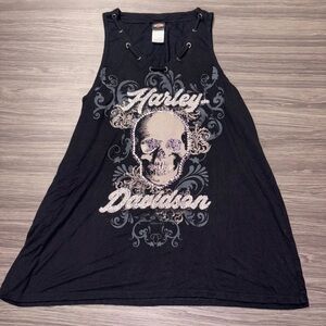Harley Davidson Rhinestone Skull Black Sleeveless Tank Top Size XL Pig Trail